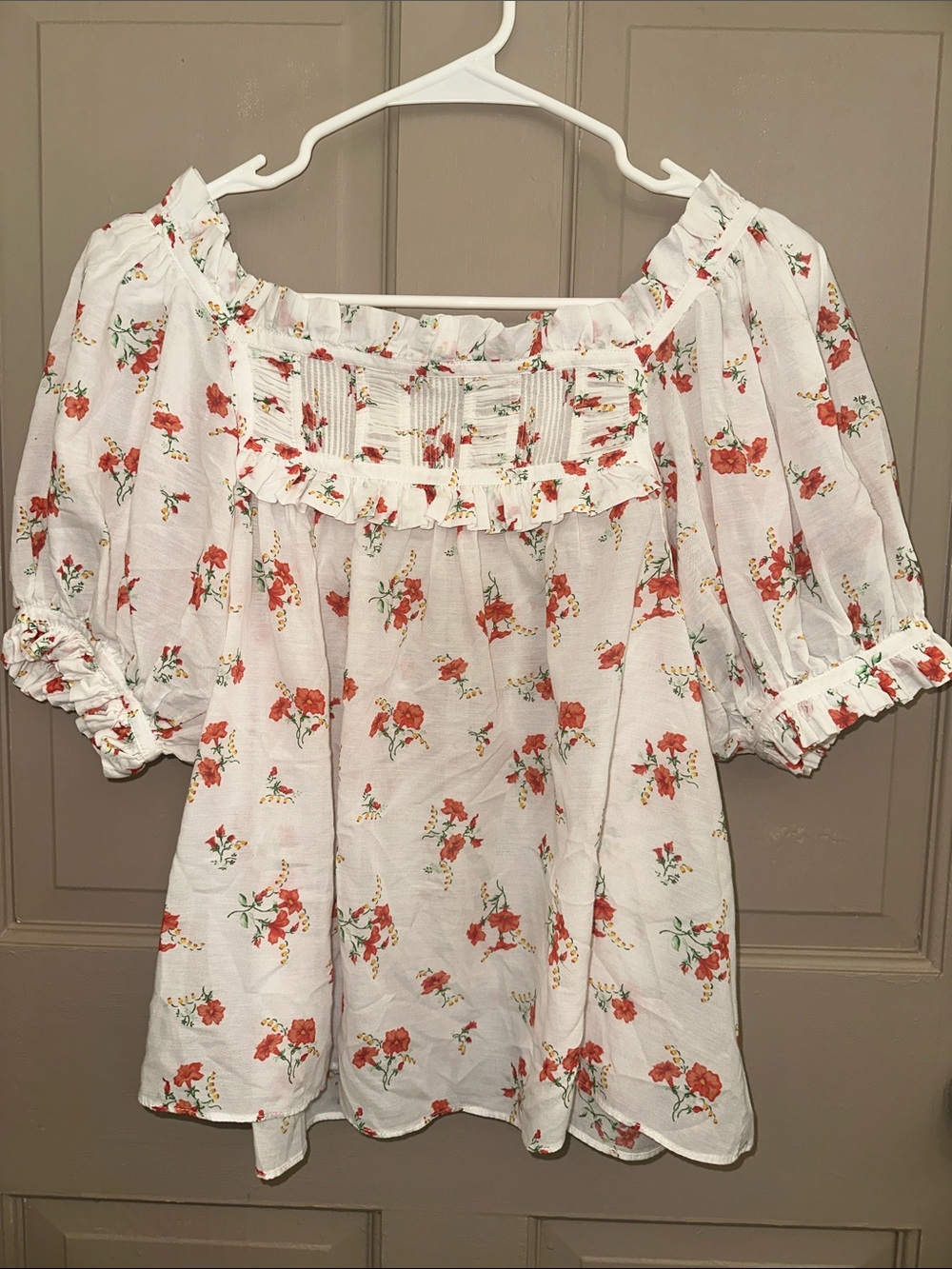 DÔEN Floral Puff Sleeve Ruffle Blouse XS Cottagecore Romantic Top - Picture 7 of 8